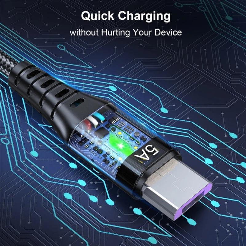 5A Micro USB Cable Fast Charging Phone USB Wire Cord Green LED Lighting USB Charger Data Cable 0.3/1/2/3M