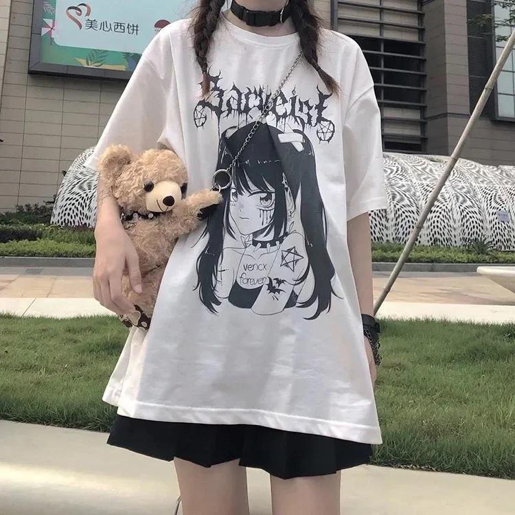 Maglietta da donna Harajuku Anime Maglietta oversize ampia Abbigliamento femminile Top grafico estivo per maglietta Cartoon Streetwear giapponese