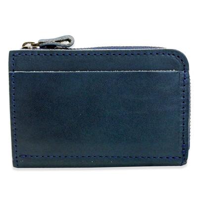 Tochigi Leder Mini-Geldbörse für Herren und Damen, Echtes Leder, L-Reißverschluss, Kompakt, Kartenetui, Münzbörse, Hergestellt in Japan, Rindsleder, Schlank (Marine)