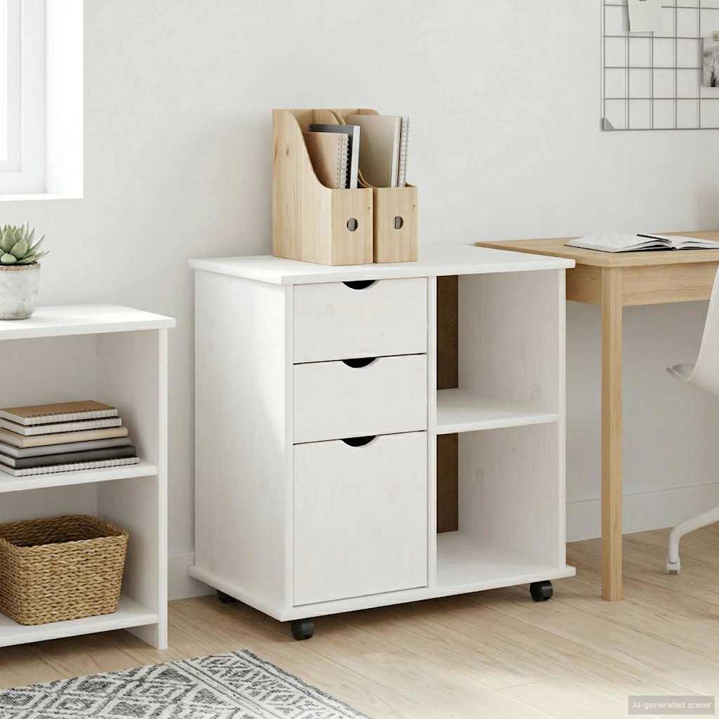 Mobiler Schrank mit Rädern Weiß 63,5 x 39 x 65,5 cm Massivholz Kiefer