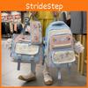 Color Blocked Embroidery Student Backpack Shoulder Bag Pencil Case Set For Casual Summer Wear