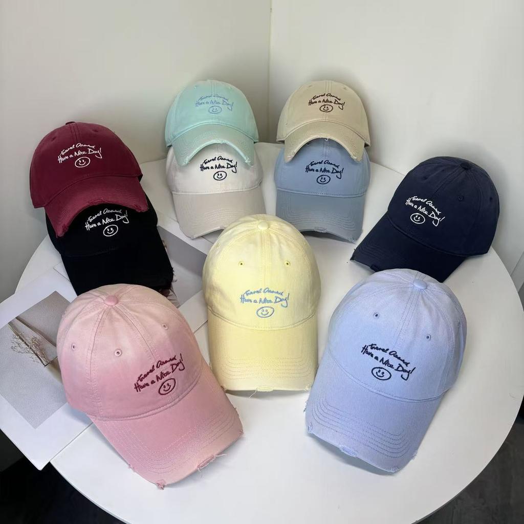 Spring And Summer Cotton Smiley Face Cartoon Soft Top Baseball Cap Women'S Versatile Embroidery Cap Sun Hat