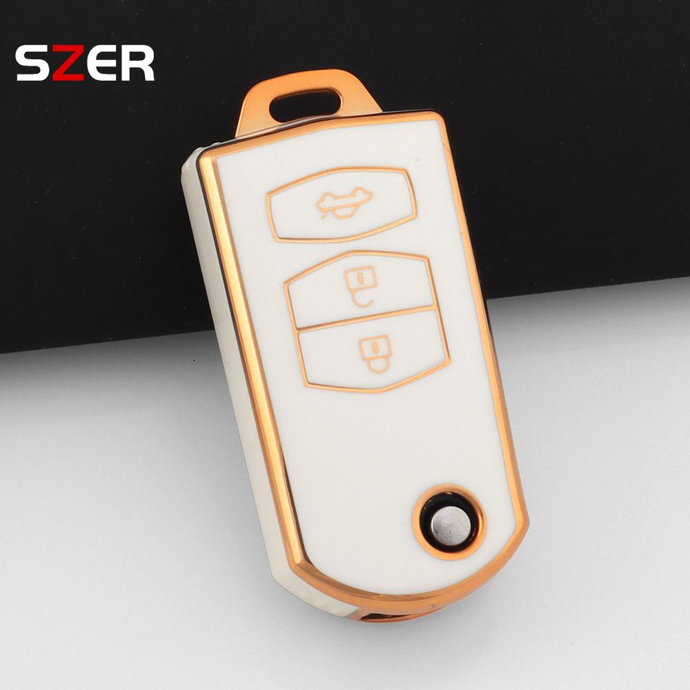 Para Mazda Demio 2 3 5 6 M3 M5 M6 Cx-5 Cx7 Cx9 Rx8 Mx5 Mpv Funda de TPU de 3 Botones Soporte Plegable Llavero Funda de Llave de Coche Sin Llave