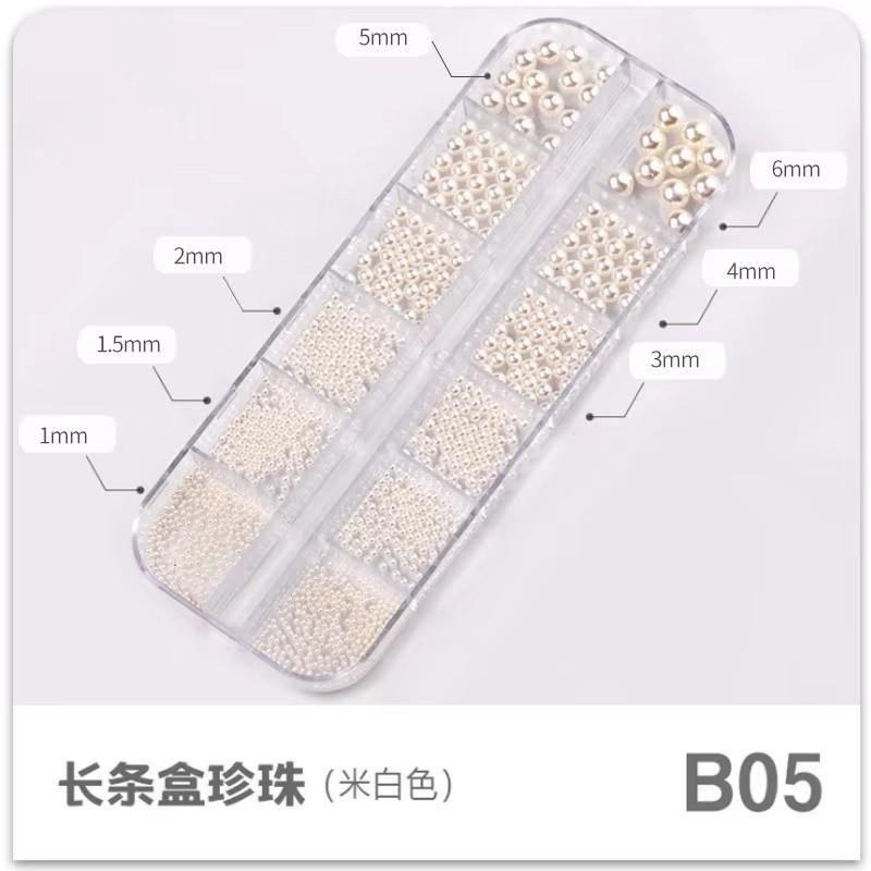 Boxed 3D Pearls White Nail Flatback Beads Rhinestone Caviar Mix Sizes Nail Art Decoration For DIY Manicure Nail Charms Multipur
