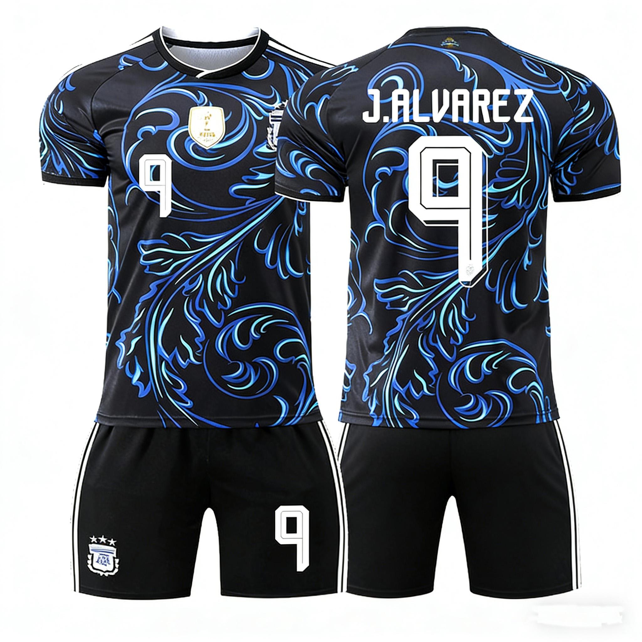 

2026 FIFA World Cup Argentina Away #9 J.Álvarez Sport Training Jersey Set with Socks Teens Kids Adults Custome Name Football Kits 3XL