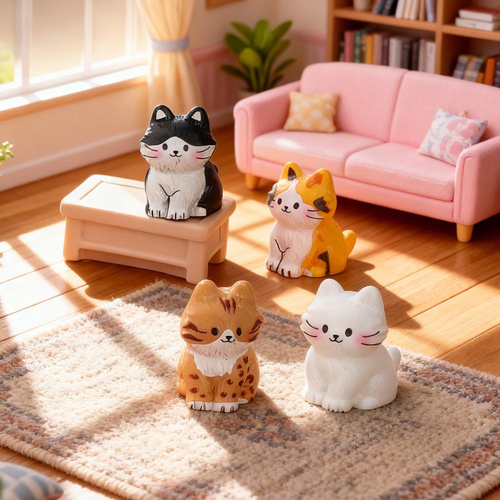 5Pcs/set Cartoon Cat Animal Miniatures Resin Ornaments Fairy Garden Decoration Micro Landscape
