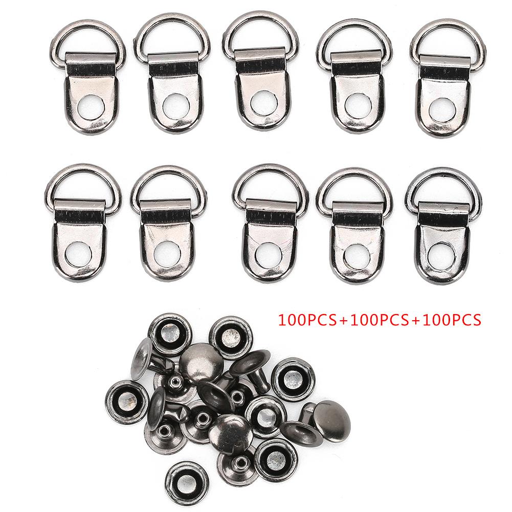 100 Sets Shoelace Hook DRing Eyelet Buckle Brass Shoe Leather Bag DIY Rivet Tool Black 9x14mm