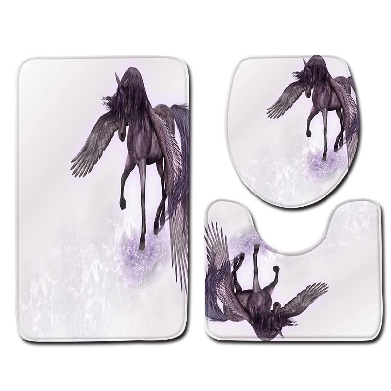 Unicorn Bathroom Floor Mat Toilet Three-Piece Set