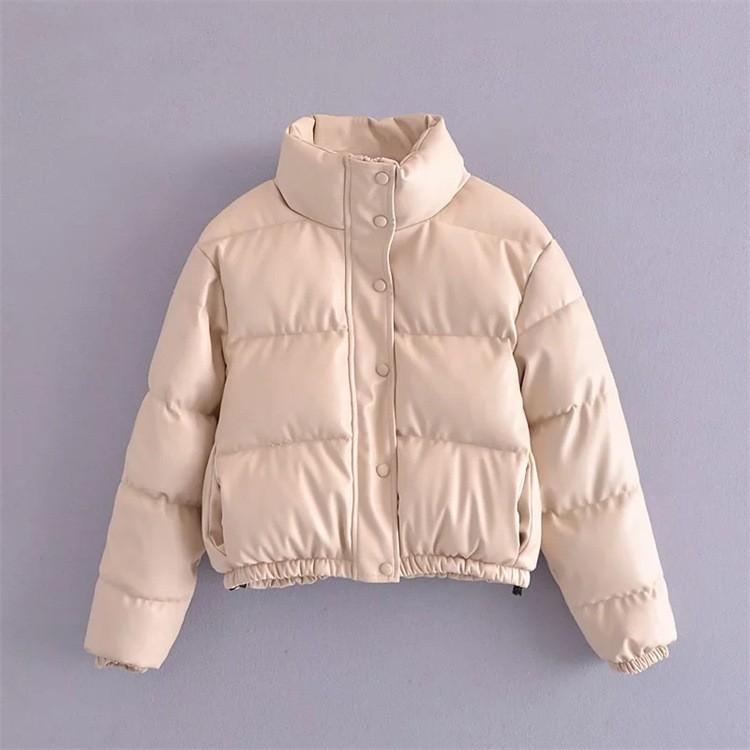 Women Short Medium Length Down Jacket Winter Warm Stand Collar Solid Color Casual Outerwear Coat