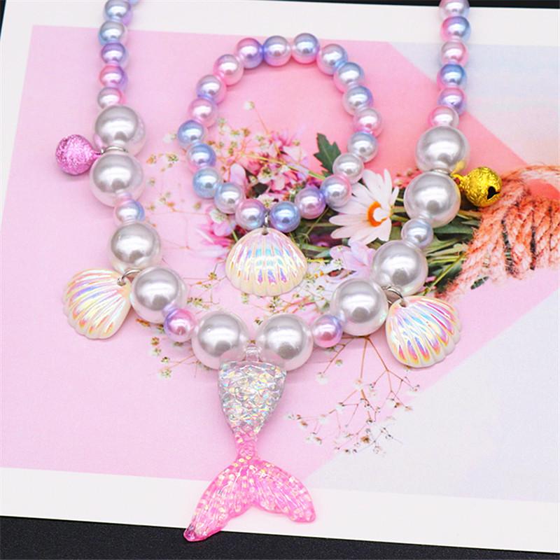 Pearl Necklace and Bracelet Set for Girls - Mermaid Theme Kids' Jewelry Accessories