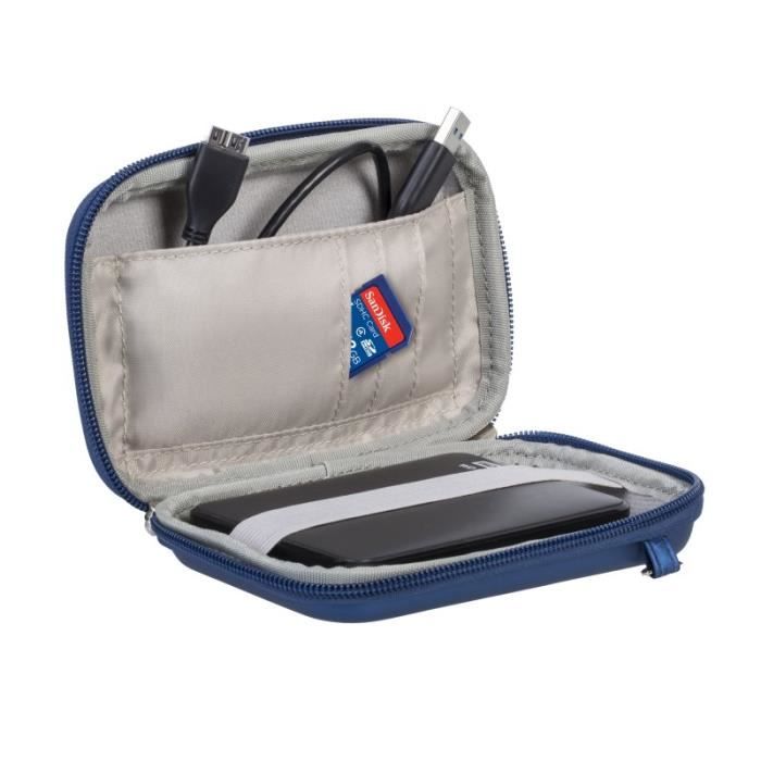 Etui disque dur externe 2,5" - RIVACASE - Bleu - Résistant à l'eau - Doublure douce - Poche interne