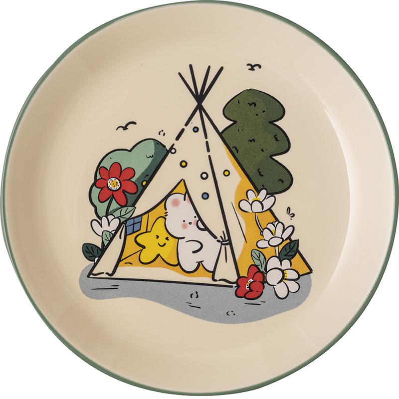 8.2 Inch Cartoon Rabbit Dinner Plate Ceramic Painting Serving Dishes Flower Bunny Dessert Tray Salad Plate Microwave Safe