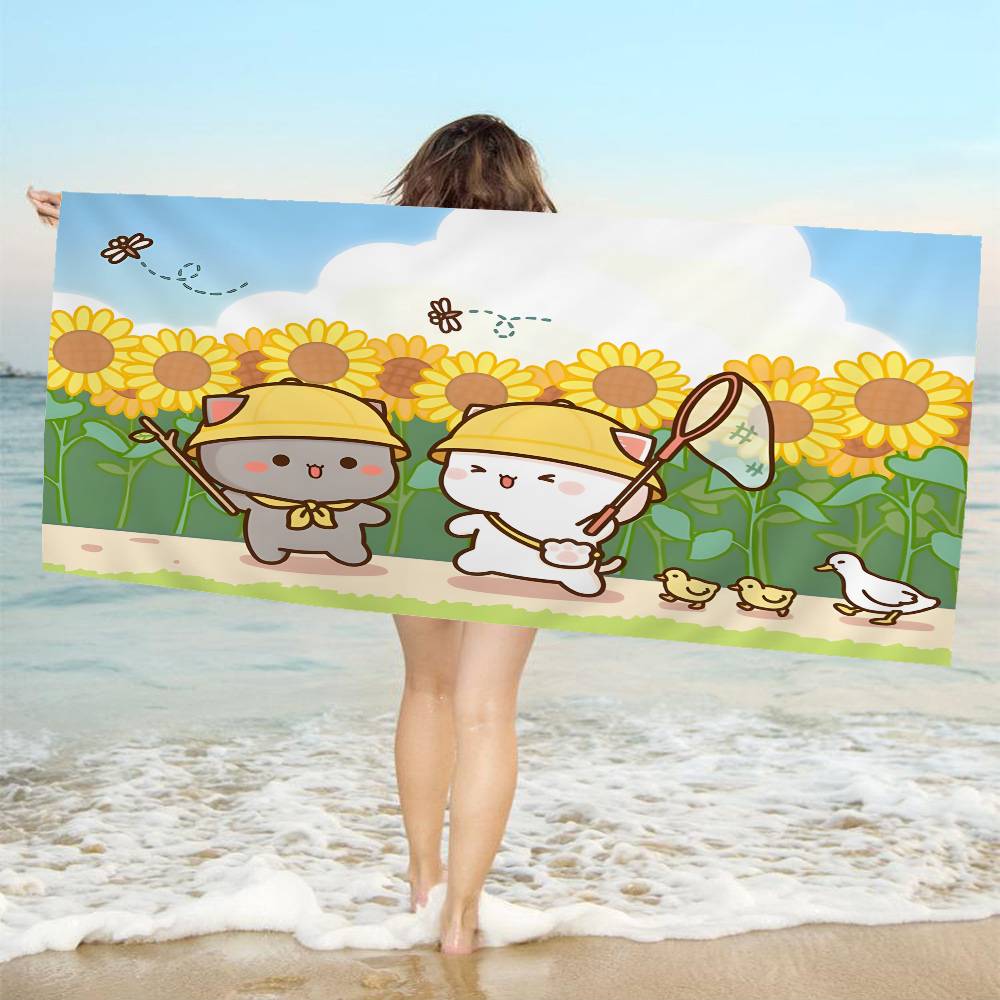 Peach and Goma Anime Beach Swimming Towel Soft Absorbent Washcloth Children's Gifts for Kids Travel Camping Gym