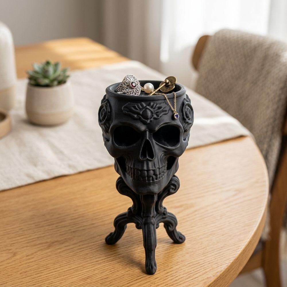 3D Printed Skull-Shaped Table Vase Gothic Skull Storage Pot Figurine  Indoor Home Decor