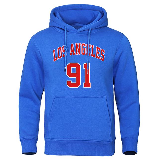 Los Angeles 91 Team Uniform Print Hoodies Man Oversize Autumn Winter Fleece Hoody Streetwear Hip Hop  Pullover  Tracksuit  Men