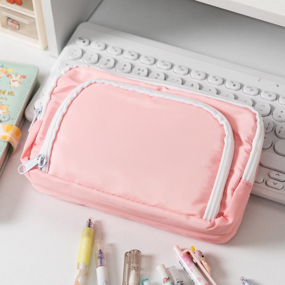 Large Capacity Front-Opening Pencil Case for Students - Simple and Girly