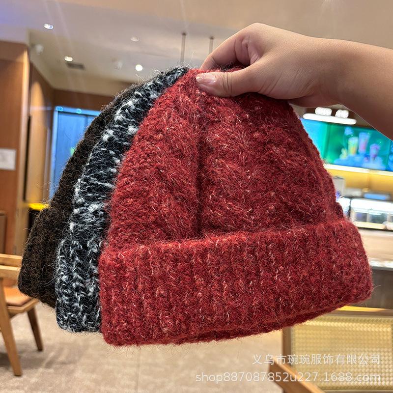 Autumn and Winter Warm Atmosphere Twist Knitted Wool Hat Men's and Women's Street Fashion Versatile Mixed Color Pullover Ear Hat