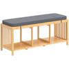 Bamboo Shoe Bench, Entryway Storage Bench with Padded Cushion and Open Shelf, Natural Wood Finish