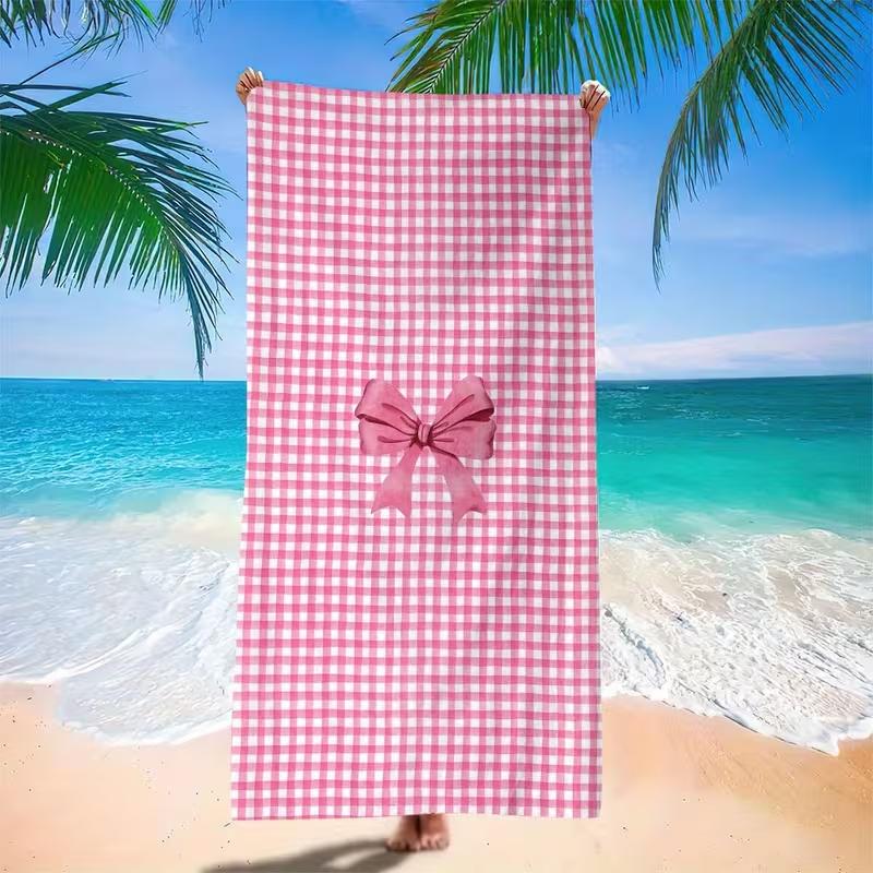 

Cute Red Cherry Bow Floral Beach Towel Soft Quick Dry Absorbent Swim Towel Large Lightweight Beach Blanket for Summer Travel W40*H60(CM)