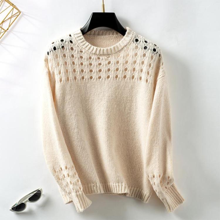 Vintage Autumn Winter Loose Knitwear Sweater Long Sleeve Solid Color Cardigan O Neck Top