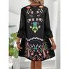 VEZFAA Women's Fashion Summer Spring Flower Pattern Print 3/4 Sleeves V-Neck Loose Waistline Casual Dresses