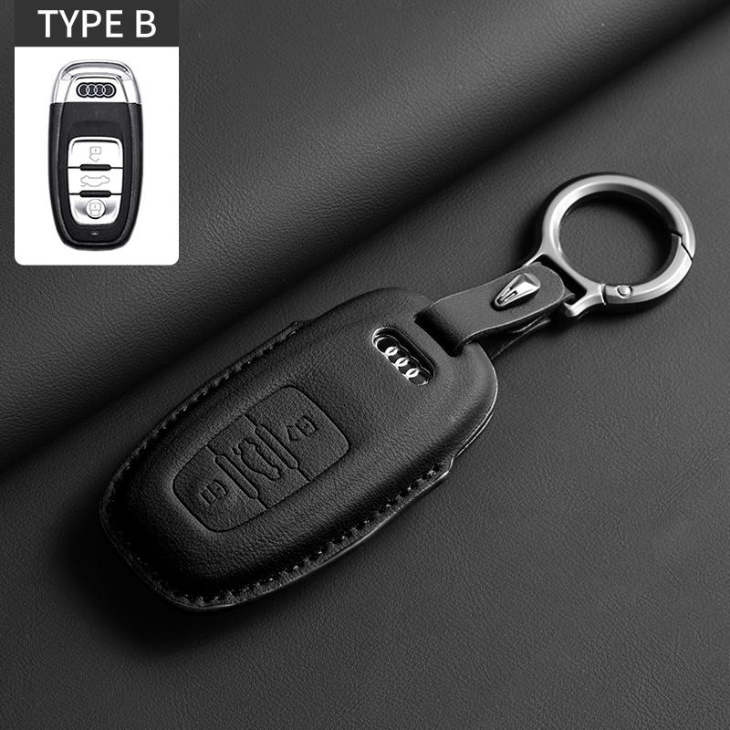 Leather Car Key Case Cover For A4L A5 Q7 TT TTS A3 A4 B9 A6 A7 4K A8 E-tron Q5 Q8 C8 D5 SQ8 Car Keychain Accessories