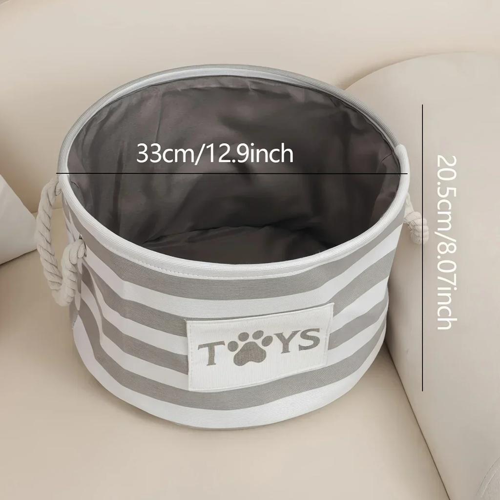 1pc-Foldable Striped Pet Toy Basket Dog Toy Storage Box with Woven Rope Handle Pet Storage Basket for Dog Toys and Accessories