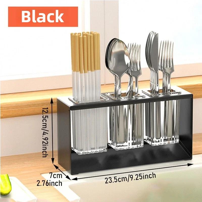 Органайзер для кухонных столовых приборов Подставка для ножей из углеродистой стали Держатель для слива Многофункциональный держатель для подноса в ванной Стойка для хранения столовых приборов чёрный