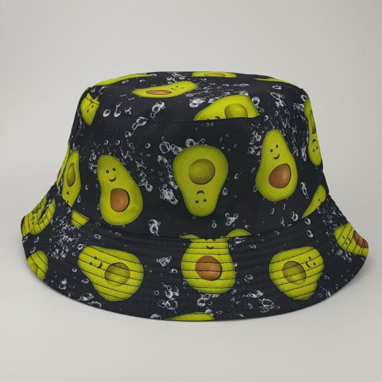 Fischerhut Avocado-Print Beidseitig Flacher Oberteil Atmungsaktiv UV-Schutz Sonnenschutz Dekorativ Erfrischendes Fruchtmuster Bucket Hat Kopfbedeckung