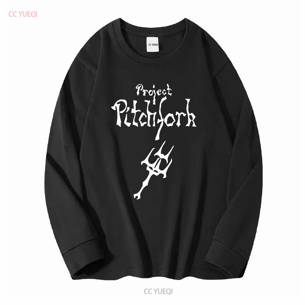 PROJECT PITCHFORK LOGO NUOVA T-SHIRT NERA maniche lunghe o corte vintage Lavata Top Per Uso Quotidiano Unisex grafica Comoda