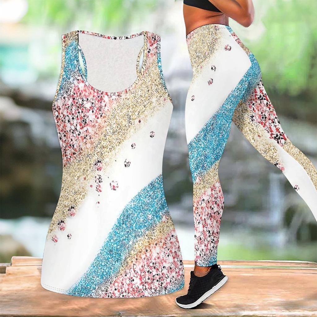 Marmoriertes gedrucktes Yoga-Outfit für Damen Mode-Workout-Leggings Fitness-Sport-Freizeit-Yoga-Set Sportanzug