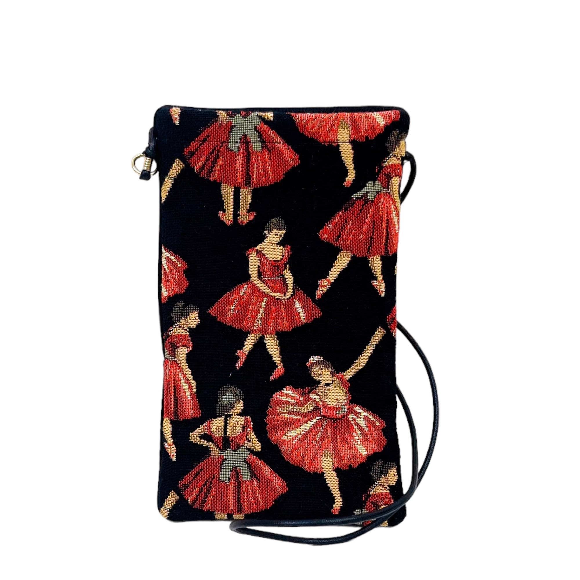 Belle Blanche Mini Smartphone Shoulder Bag, Ballerina (Gobelin), Made in Japan (Ballerina BlackRed Dress)