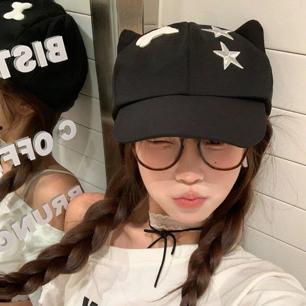 

Harajuku Cat Ears Baseball Cap Y2k Visor Cap Janpanese Star Peaked Hat Girls чорний