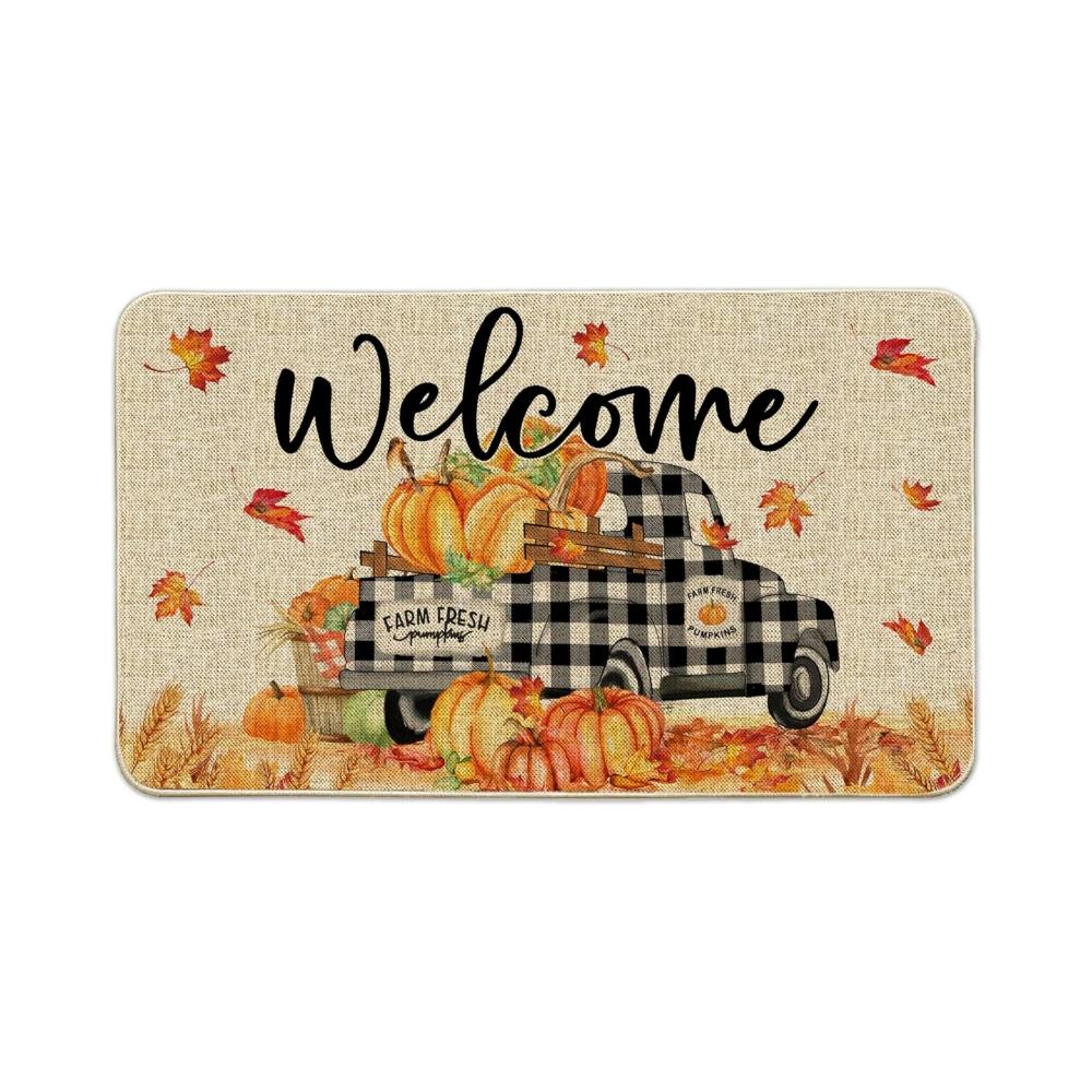 VIKAMA Christmas Door Mat Truck Welcome Mat for Indoor and Outdoor Decoration, Bedroom Entrance Carpet, Home Decoration