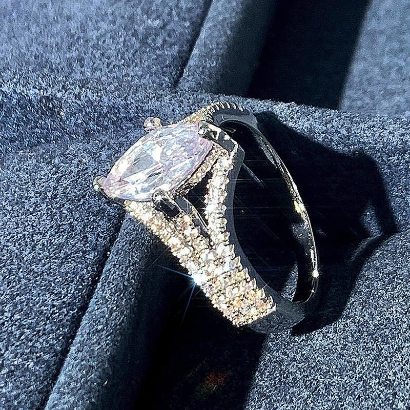CopperTrendy Luxury Marquise Cut Ring for Women Bright AAA Cubic Zirconia Engagement Bridal Wedding Band Jewelry