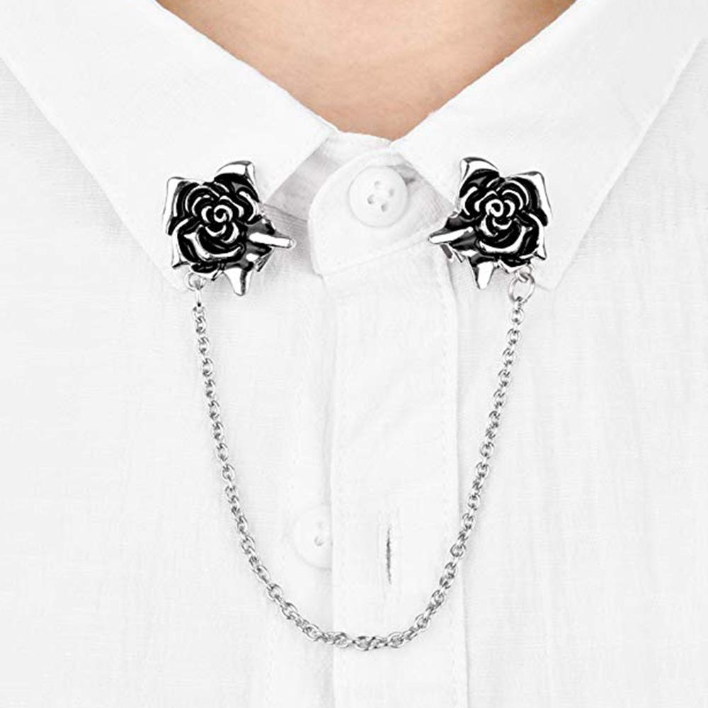 Women Sweater Clip Collar Brooch with Flower Inlaid Alloy Chain Cardigan Buckle Connect Decoration