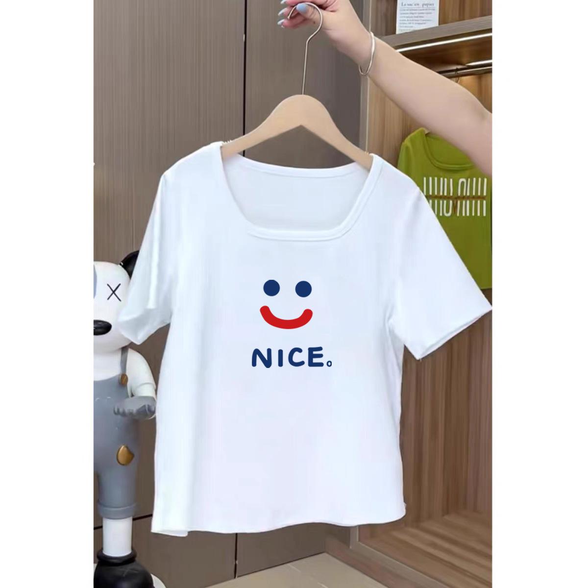 

Summer new trendy square collar slim and thin loose Spice Girl short-sleeved T-shirt 2025 versatile pure desire top M [80-60kg]