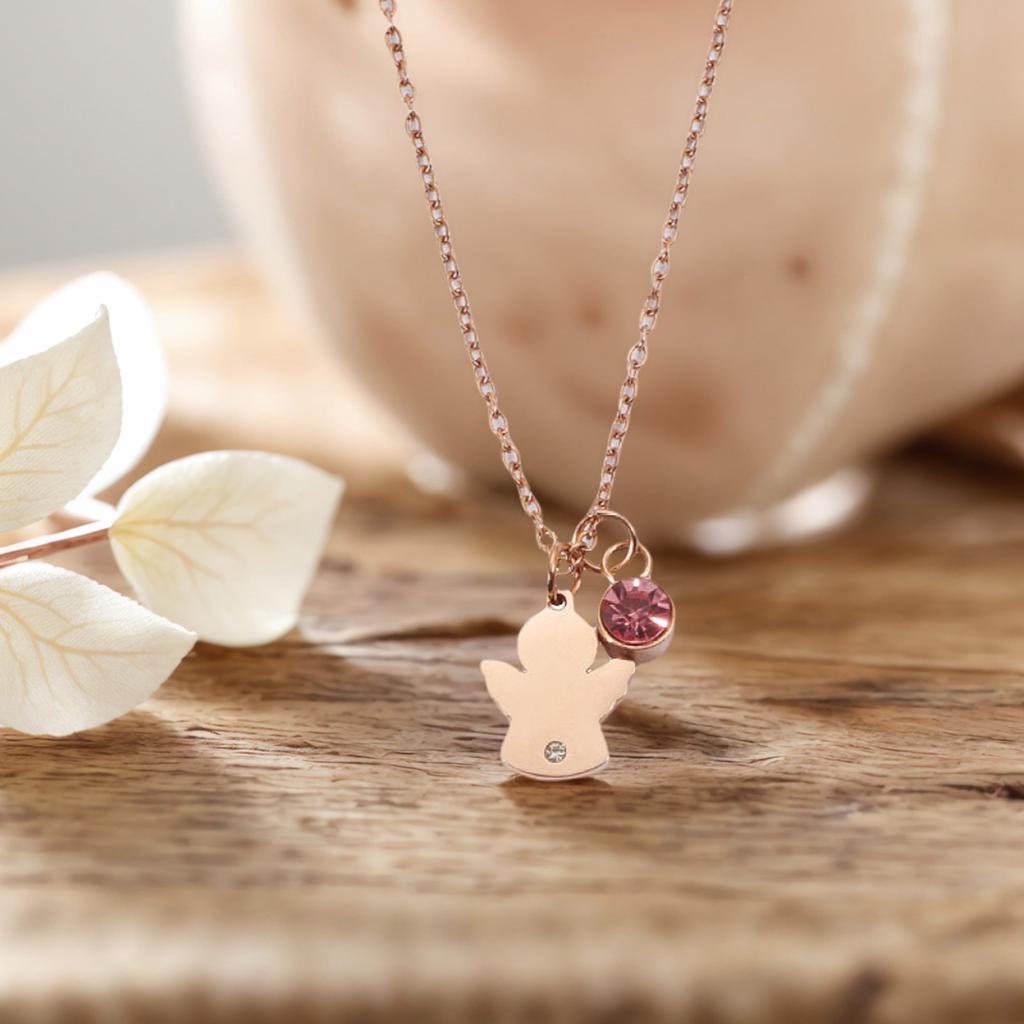 Edelstahl Engel Form Anhänger Halskette Handgemacht Geburtssteine Halskette Stilvoller Taufschmuck für Frauen