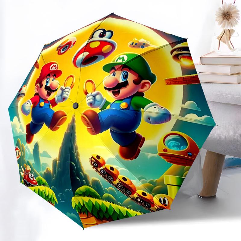 1 stuks Mario Luigi Automatische Open/Sluit Klap paraplu, Winddicht 8-Rib Constructie, Lichtgewicht Reisparaplu voor Dames/Heren 48