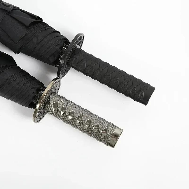 Paraguas Espada Katana Plegable Bloqueo UV Negro Sombrilla Impermeable Katana Japonesa Real Sable Samurai Paraguas Sombrilla Regalo