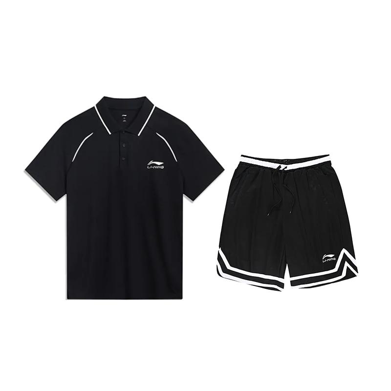 

Li-Ning Quick-Drying Breathable Comfortable Short Sleeve Polo Shirt Casual Sports Set Unisex Sports Set Black YPLU043-2+YAPV001-1 L