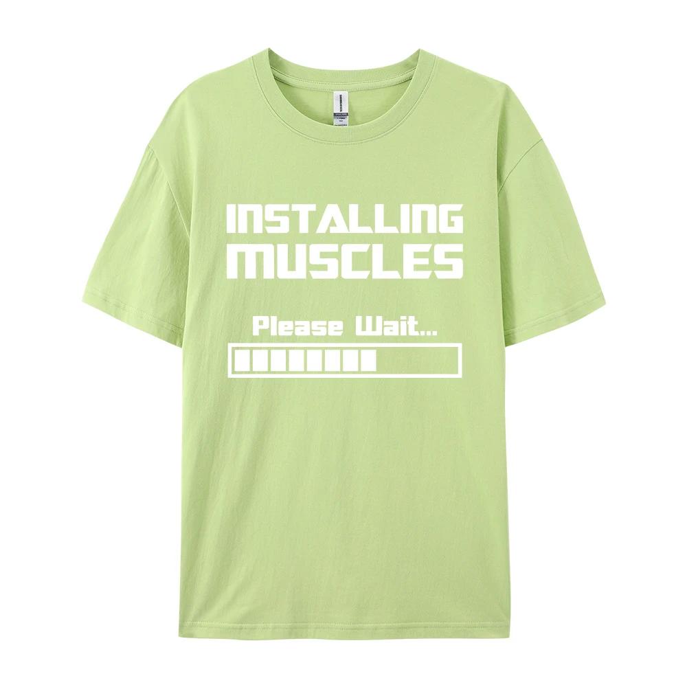 Summer New Tshirts Installing Muscles Please Wait Loading Bar Funny Print T Shirt Men Women Loose Cotton Short Sleeve Cool Tees
