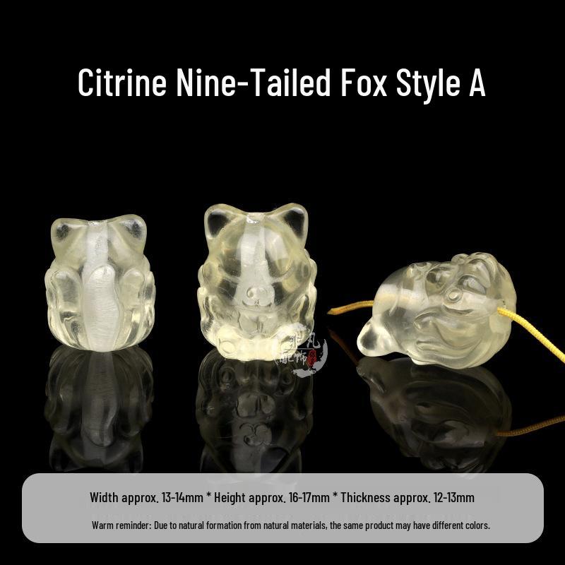 Natural Citrine Carving: Double Lotus, Nine-Tailed Fox, Rabbit, Gold-Swallowing Beast, Waking Lion - DIY Handmade Accessories