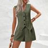 V-neck Button Vest Casual Shorts SETV Collar Button Vest Casual Shorts Suit