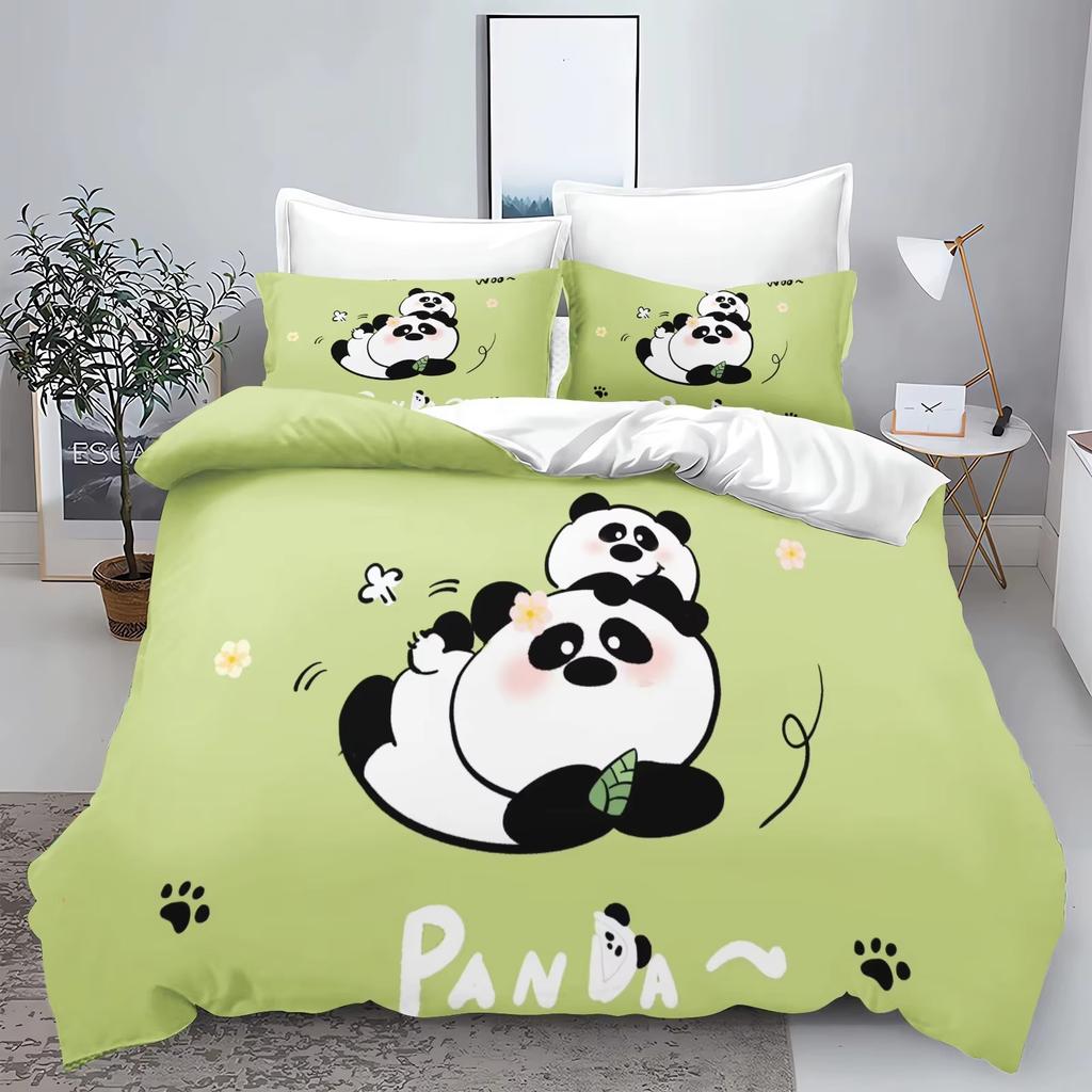 Cute Cartoon Panda 3D Printed Bedding Set Children'S Duvet Cover Pillow Case Set Anime  Polyester Home Decoration