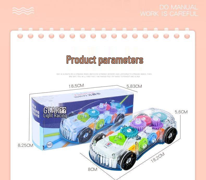 In Stock: Interactive Transparent Gear Racing Car – Omni-directional Walking, Lights, Music, Electric Toy for Children & Parents