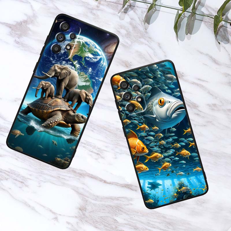 Cartoon Anime Turtle Elephant For Samsung A41 A35 A34 A33 A32 A25 A24 A23 A21s A06 A05 A04 A03 Note 10 20 Ultra 5G Black Case