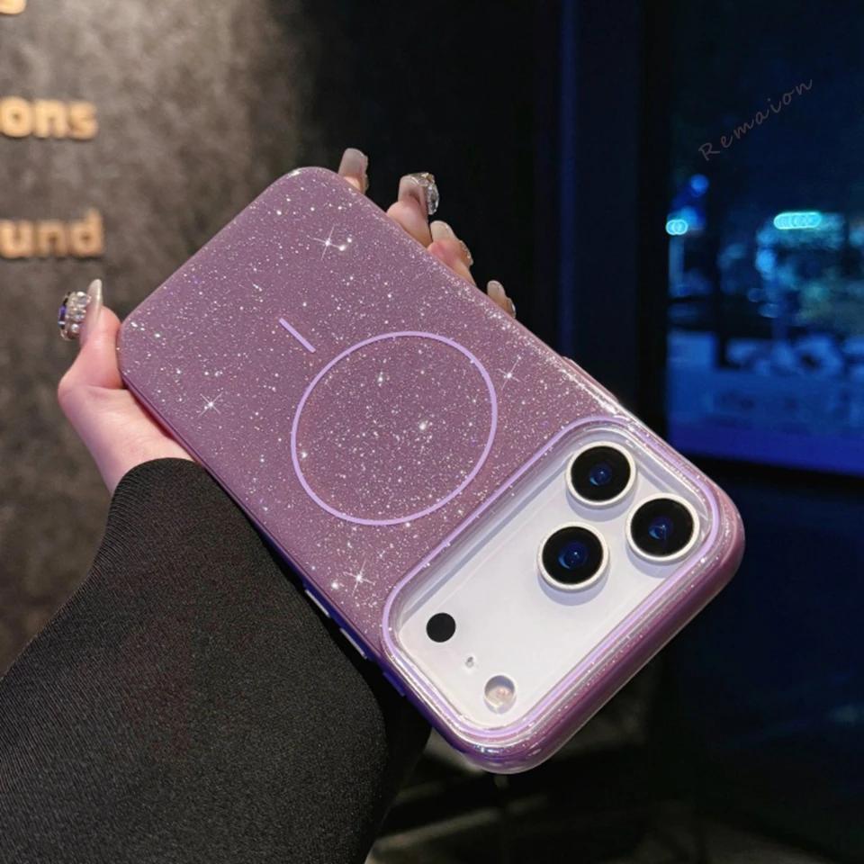 Magnetic Phone Case for iPhone 17 16 15 14 13 Pro Max Air Plus For Magsafe Funda Bling Bling Glitter Wireless Charger Cover