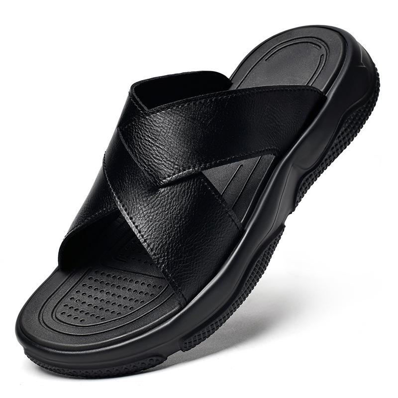 Men's Plus Size Cowhide Flip-Flops - Lightweight, Thick Sole, Summer Beach Sandals