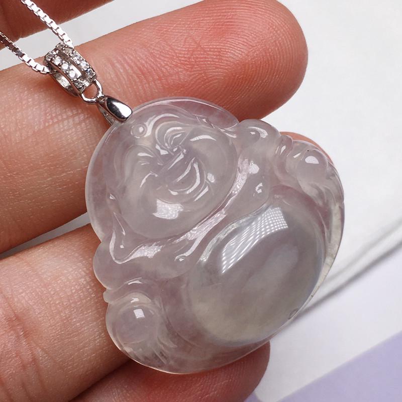 Buddha's Belly Jadeite S925 Pendant & Guanyin Necklace with Silver Buckle